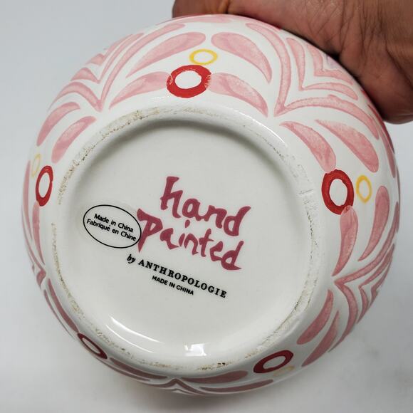 Anthropologie Prima Garden Pot Planter Hand Painted Ceramic Floral Abstract Red - Picture 4 of 6